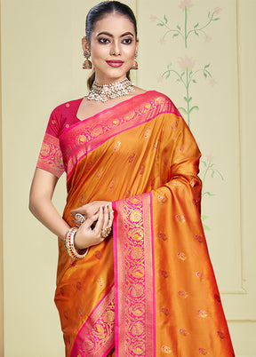 Orange Dupion Silk Saree With Blouse Piece