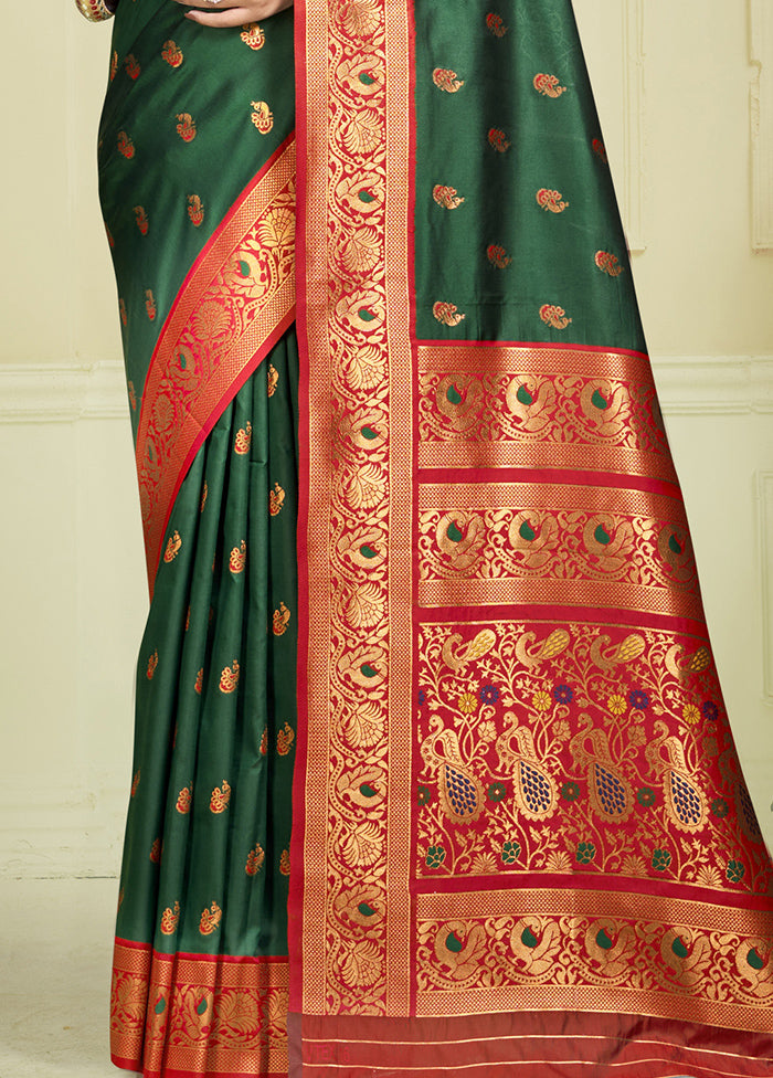 Bottle Green Dupion Silk Saree With Blouse Piece