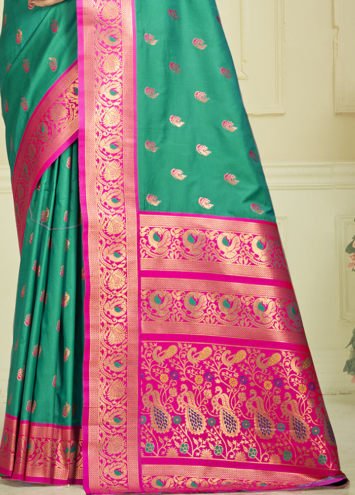 Teal Green Dupion Silk Saree With Blouse Piece