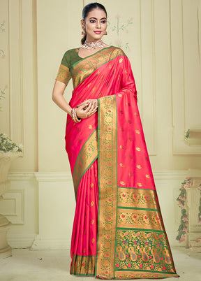 Pink Dupion Silk Saree With Blouse Piece