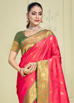 Pink Dupion Silk Saree With Blouse Piece