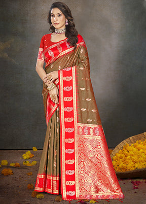 Brown Dupion Silk Saree With Blouse Piece