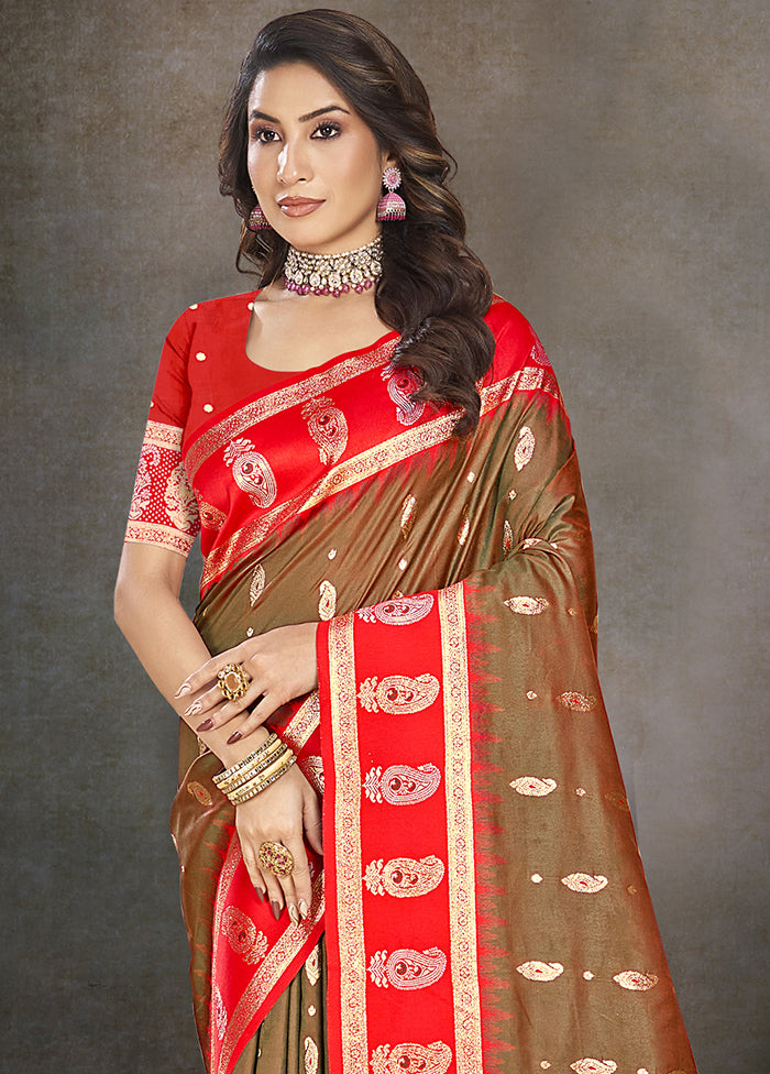 Brown Dupion Silk Saree With Blouse Piece