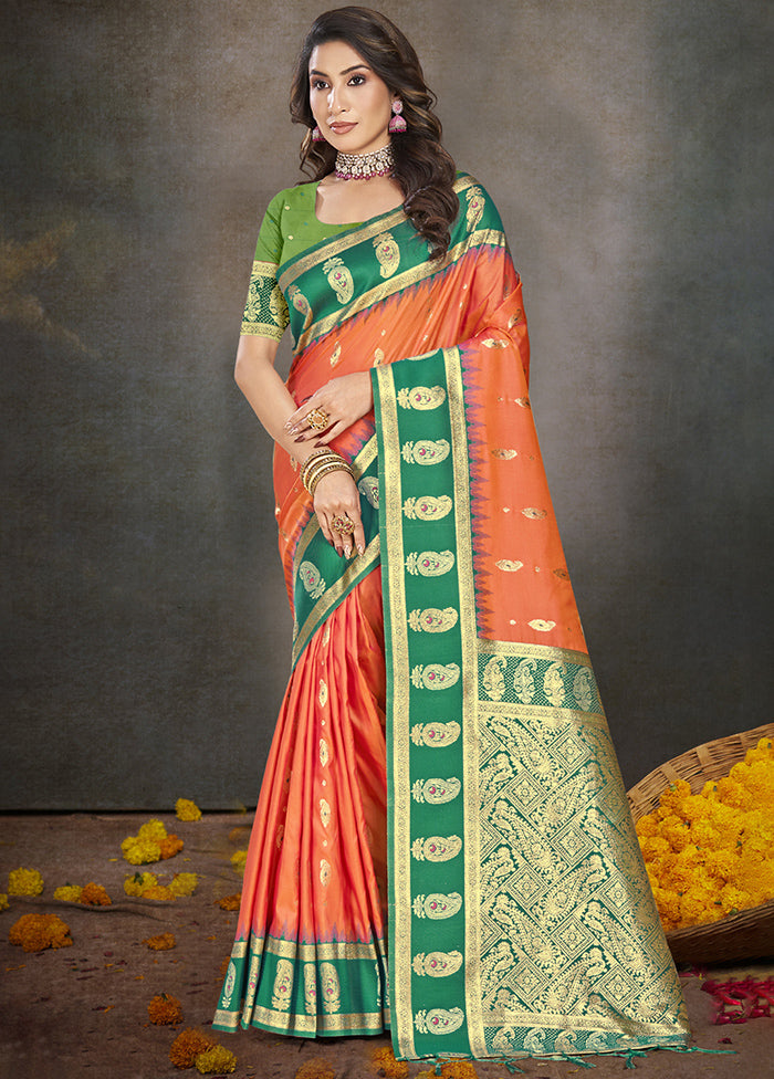 Orange Dupion Silk Saree With Blouse Piece