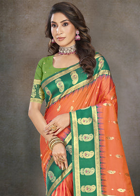 Orange Dupion Silk Saree With Blouse Piece