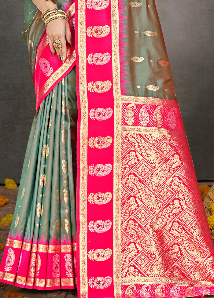 Rama Dupion Silk Saree With Blouse Piece