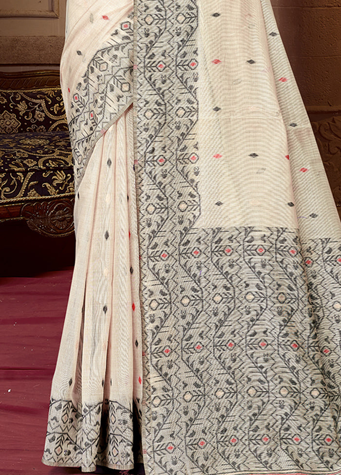 Cream Cotton Saree With Blouse Piece