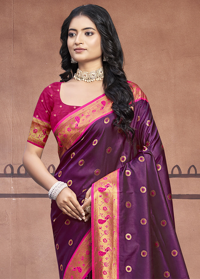 Wine Dupion Silk Saree With Blouse Piece