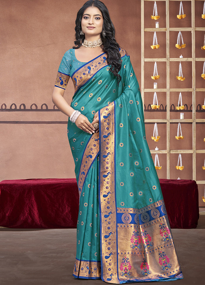 Sky Blue Dupion Silk Saree With Blouse Piece