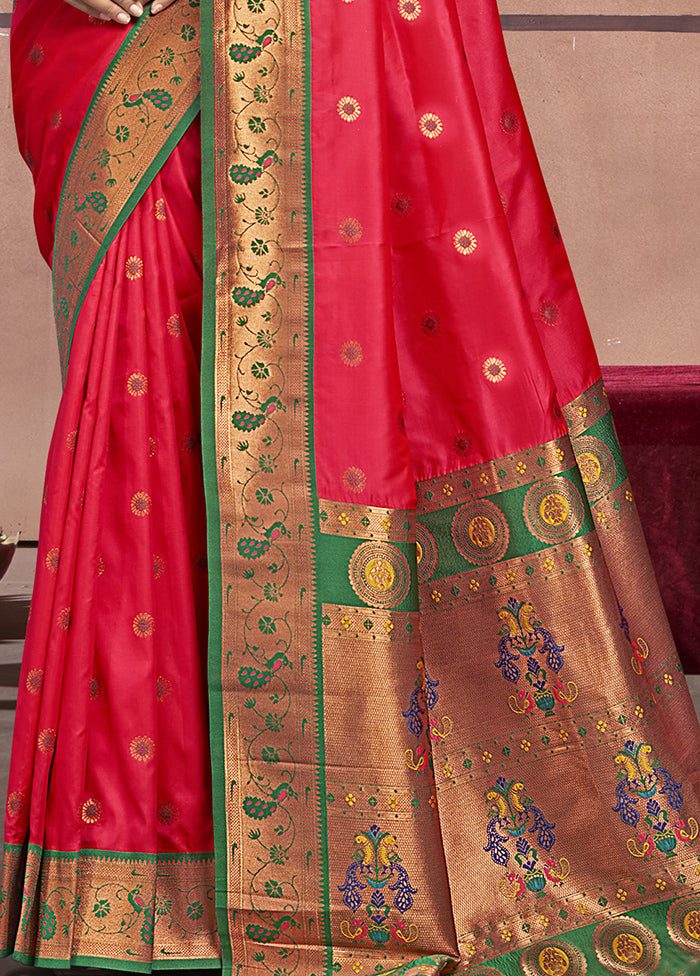 Dark Pink Dupion Silk Saree With Blouse Piece