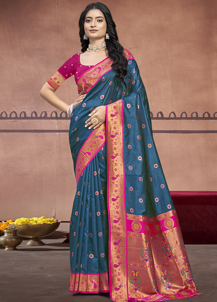 Rama Dupion Silk Saree With Blouse Piece