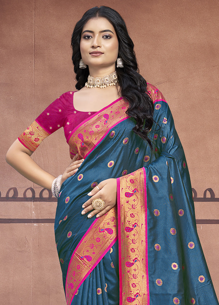 Rama Dupion Silk Saree With Blouse Piece