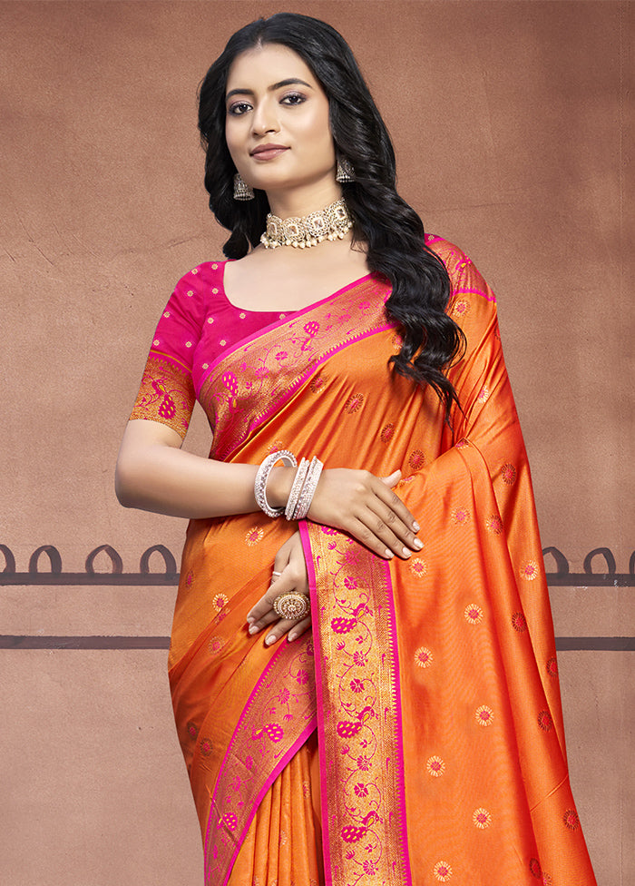 Orange Dupion Silk Saree With Blouse Piece