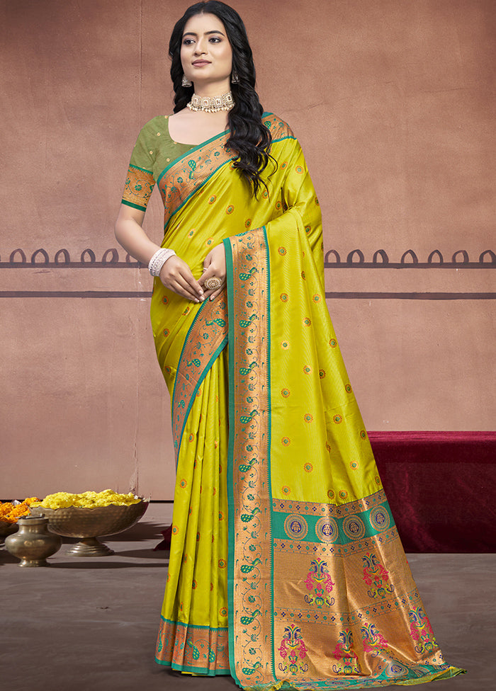 Parrot Green Dupion Silk Saree With Blouse Piece