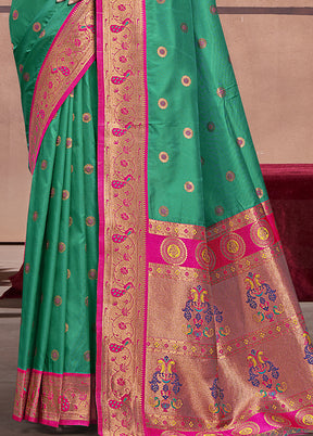 Teal Green Dupion Silk Saree With Blouse Piece