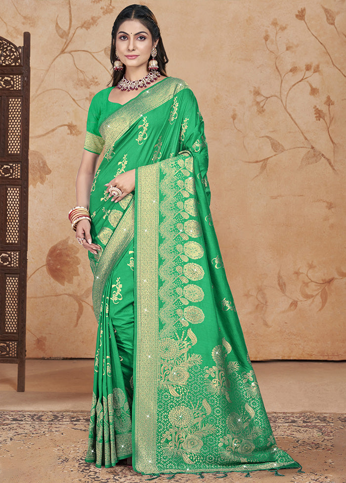 Green Spun Silk Saree With Blouse Piece