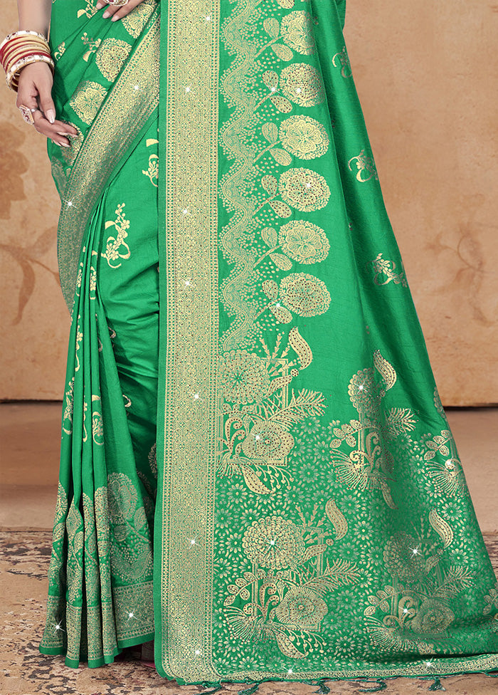 Green Spun Silk Saree With Blouse Piece