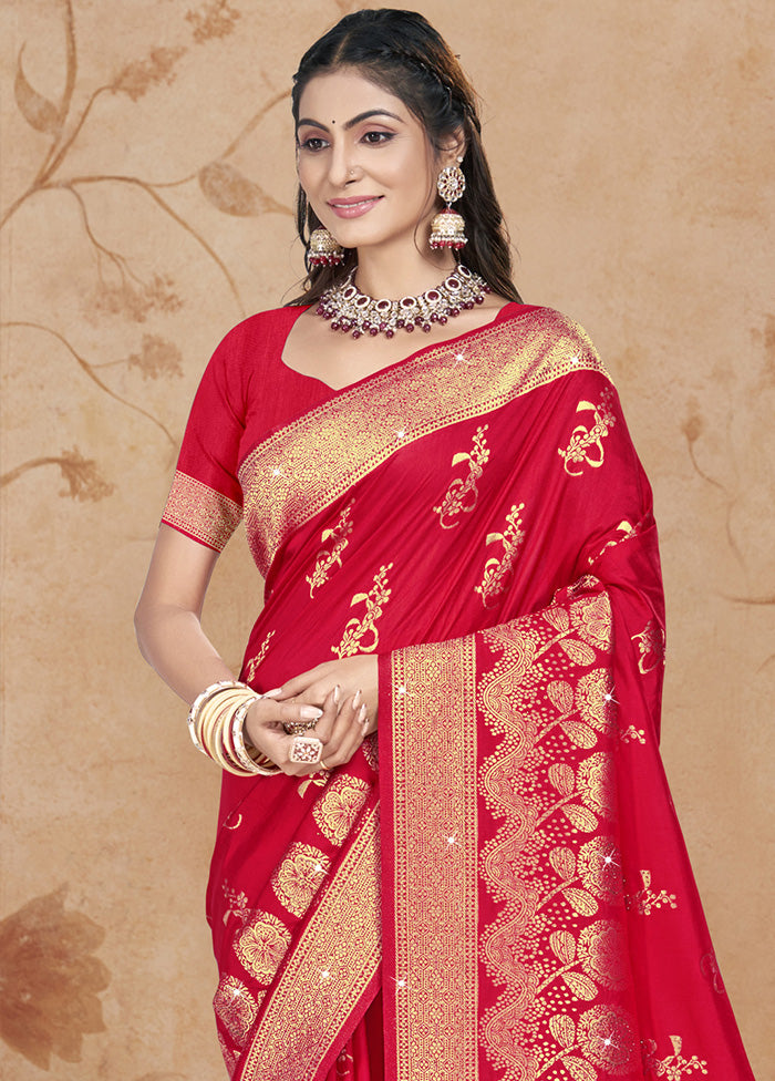 Red Spun Silk Saree With Blouse Piece