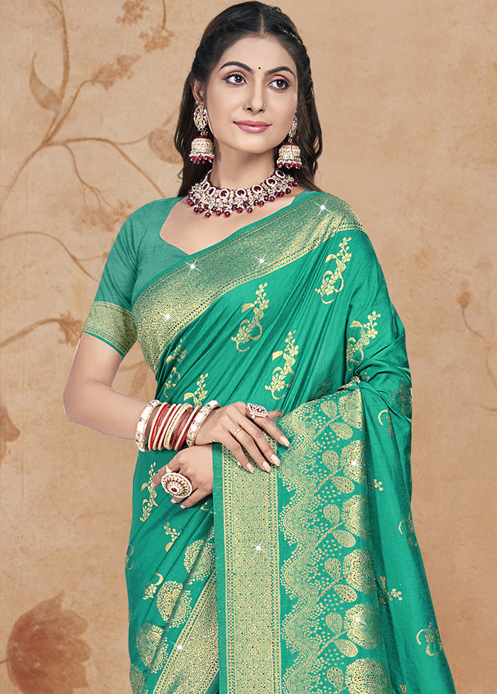 Green Spun Silk Saree With Blouse Piece