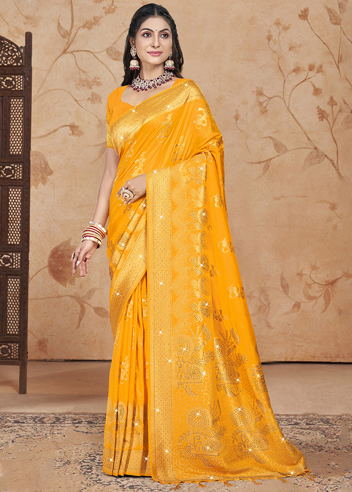 Yellow Spun Silk Saree With Blouse Piece