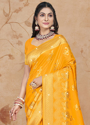 Yellow Spun Silk Saree With Blouse Piece