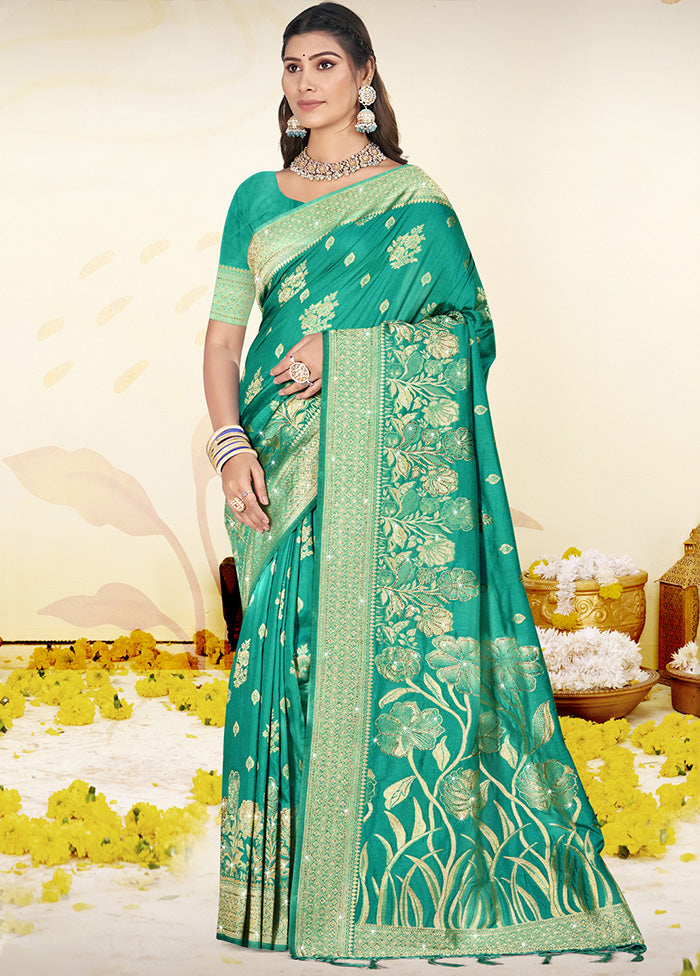 Green Spun Silk Saree With Blouse Piece