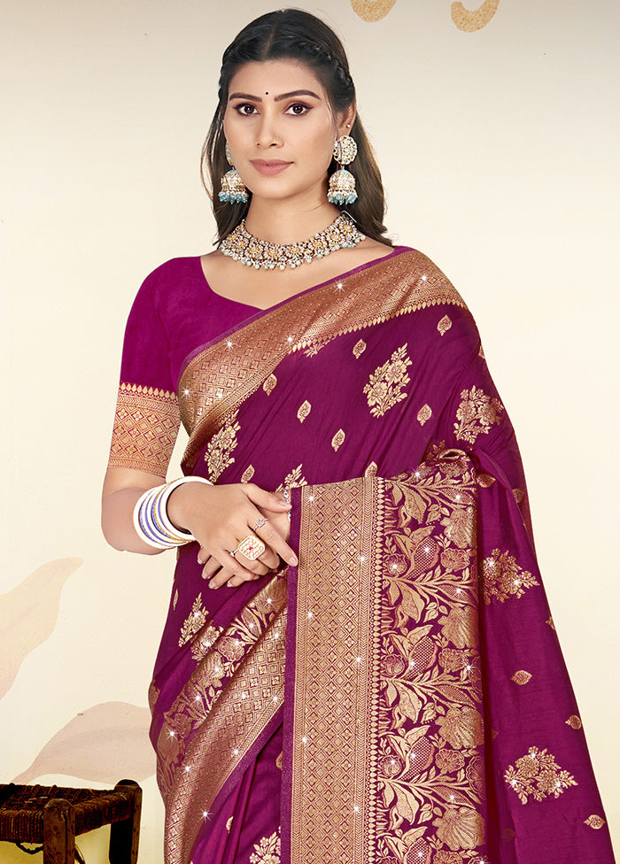 Wine Spun Silk Saree With Blouse Piece