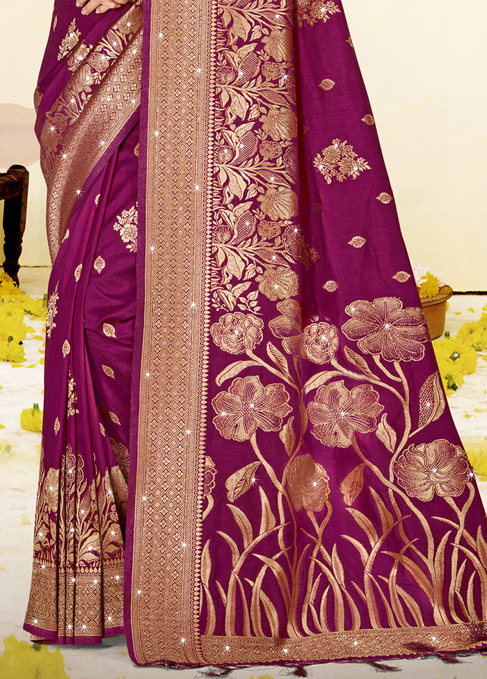 Wine Spun Silk Saree With Blouse Piece