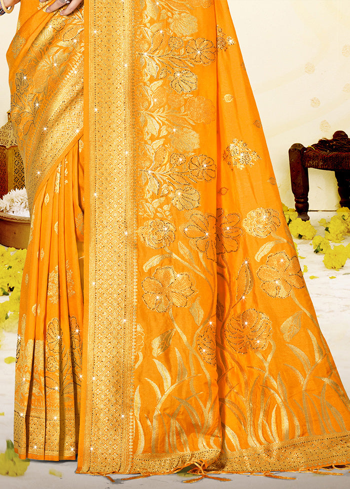 Yellow Spun Silk Saree With Blouse Piece