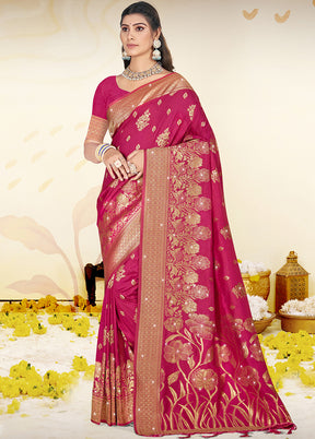 Pink Spun Silk Saree With Blouse Piece