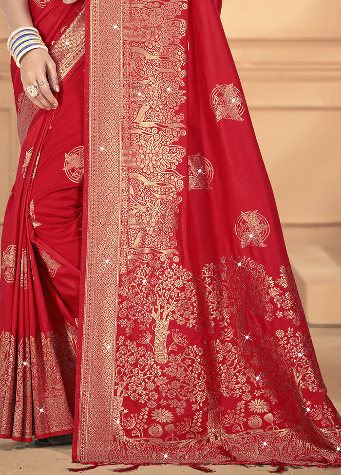 Red Spun Silk Saree With Blouse Piece