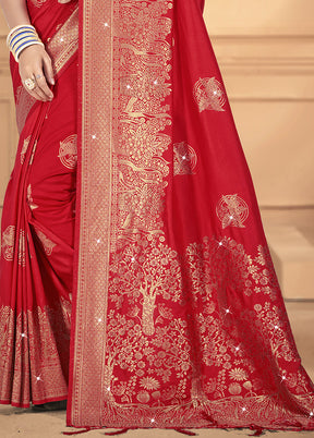 Red Spun Silk Saree With Blouse Piece