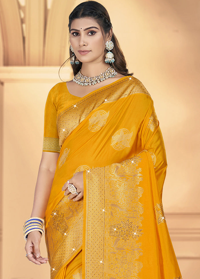 Yellow Spun Silk Saree With Blouse Piece