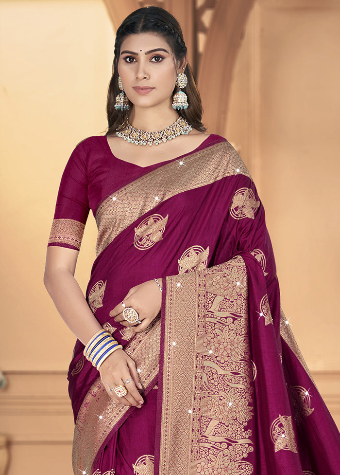 Wine Spun Silk Saree With Blouse Piece