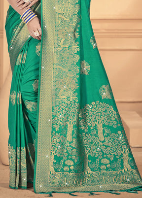 Green Spun Silk Saree With Blouse Piece