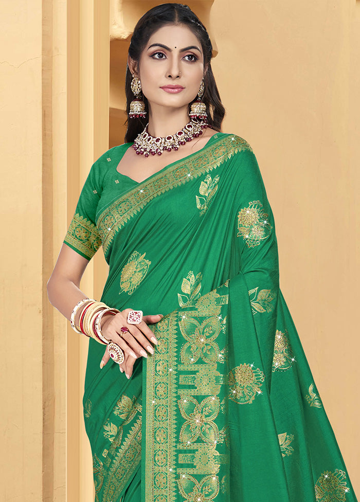 Green Spun Silk Saree With Blouse Piece