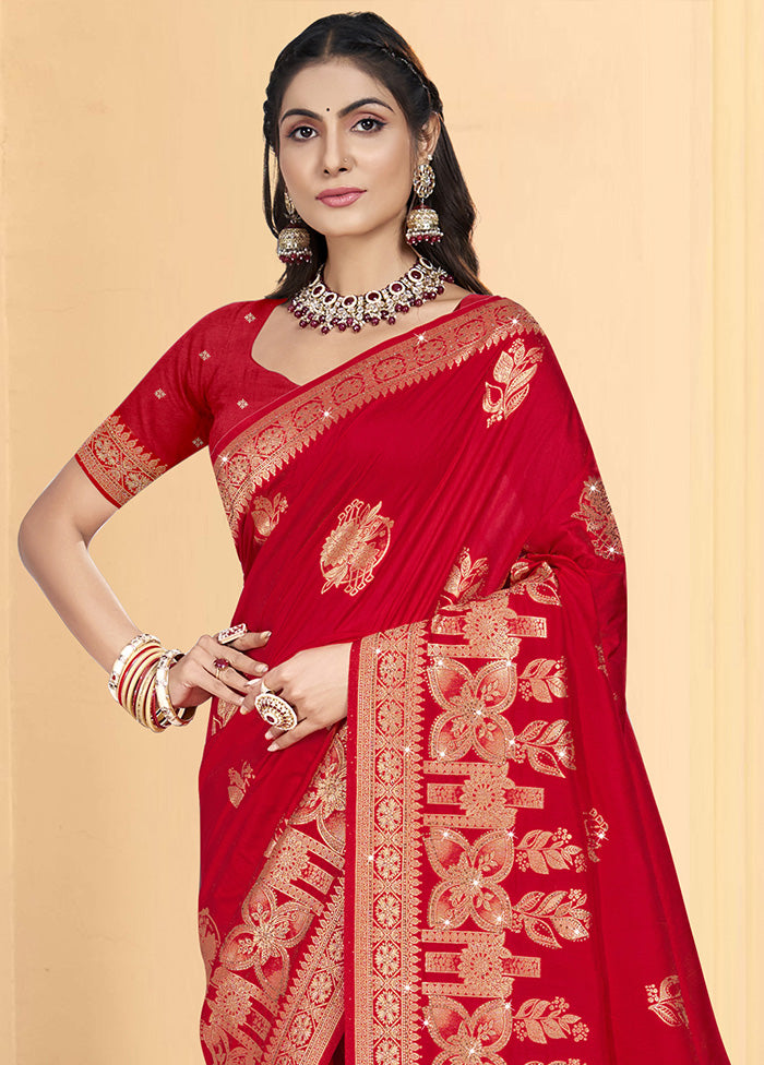 Red Spun Silk Saree With Blouse Piece