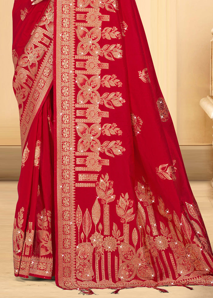 Red Spun Silk Saree With Blouse Piece