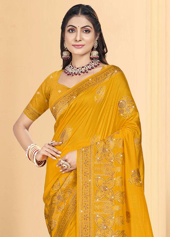 Yellow Spun Silk Saree With Blouse Piece