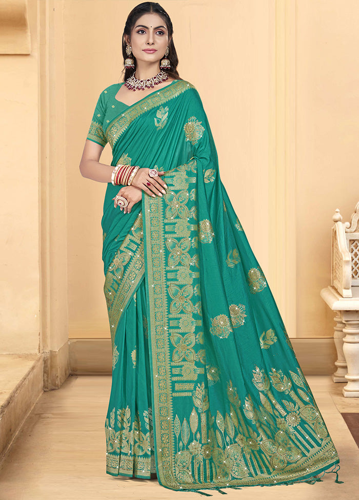 Green Spun Silk Saree With Blouse Piece