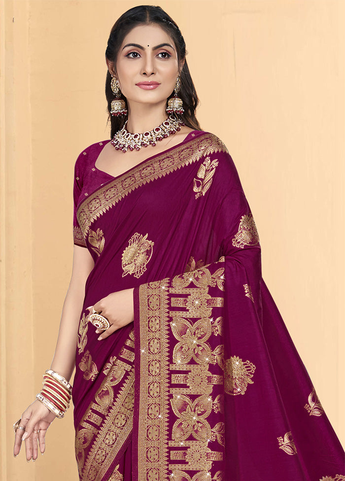 Wine Spun Silk Saree With Blouse Piece