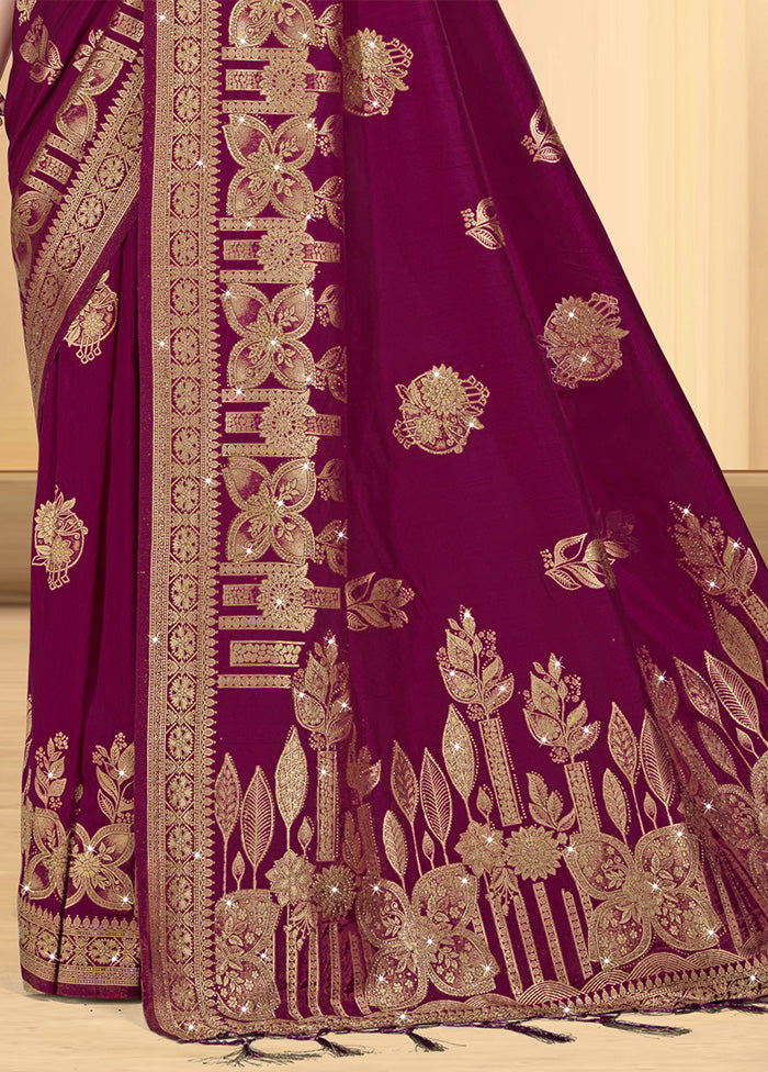 Wine Spun Silk Saree With Blouse Piece