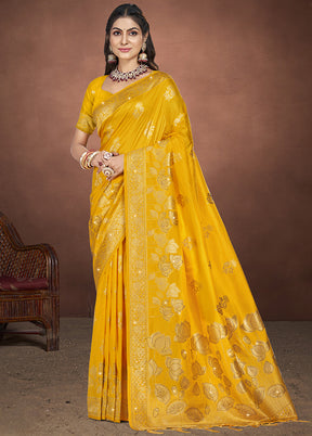 Yellow Spun Silk Saree With Blouse Piece