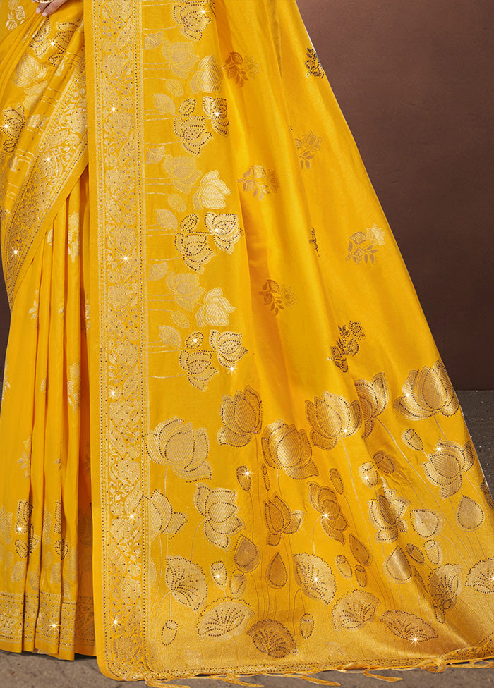 Yellow Spun Silk Saree With Blouse Piece