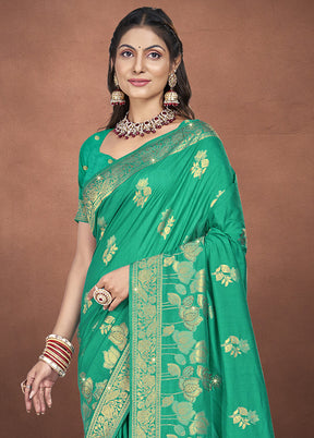 Green Spun Silk Saree With Blouse Piece