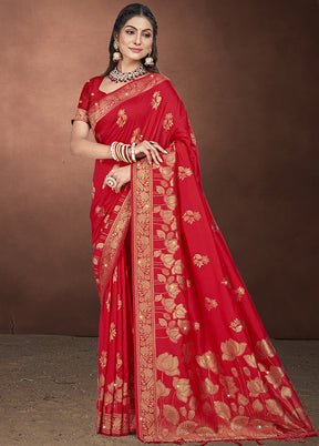 Red Spun Silk Saree With Blouse Piece