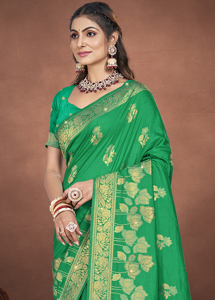 Green Spun Silk Saree With Blouse Piece