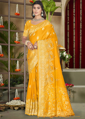 Yellow Spun Silk Saree With Blouse Piece