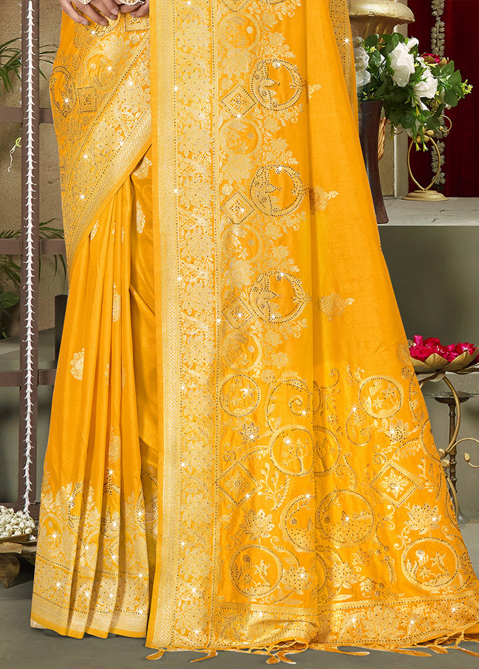 Yellow Spun Silk Saree With Blouse Piece