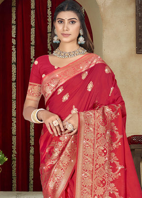 Red Spun Silk Saree With Blouse Piece